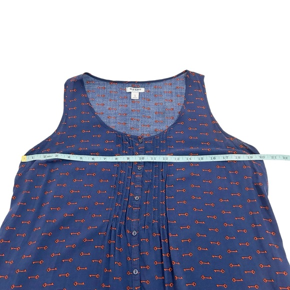 Old Navy Sleeveless Blue & Red Key Print Button Down Blouse Size Large - Picture 5 of 9
